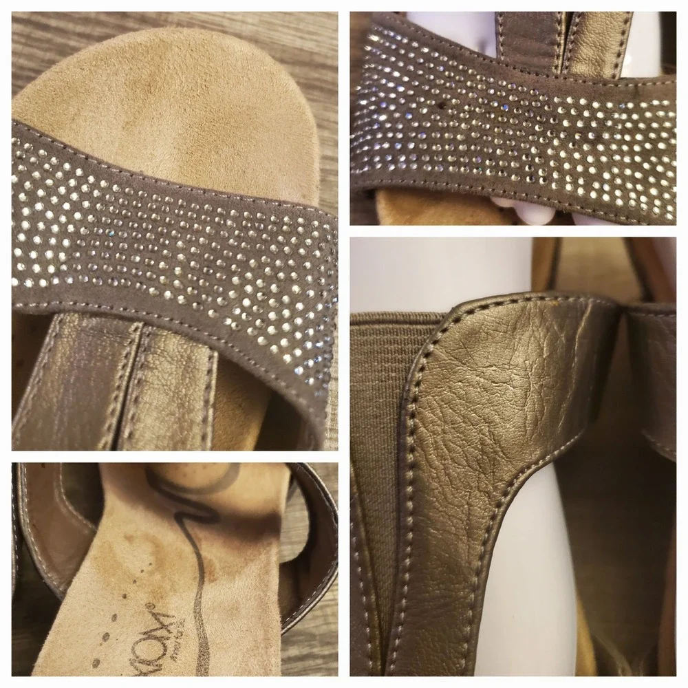 Axxiom Arika Bedazzled Wedge Sandals Women's Size 8.5 Gray‎